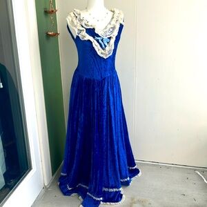 Vintage 80s Royal Blue Crushed Velvet Prom Dress